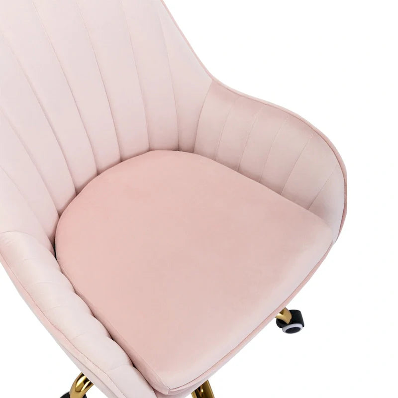 Joli Fauteuil de Bureau avec Accoudoirs et Piétement en Métal Doré, Hauteur Réglable