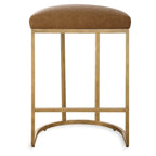 Tabouret de comptoir avec base métallique demi-lune dorée et coussin couleur chameau