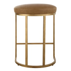 Tabouret de comptoir avec base métallique demi-lune dorée et coussin couleur chameau