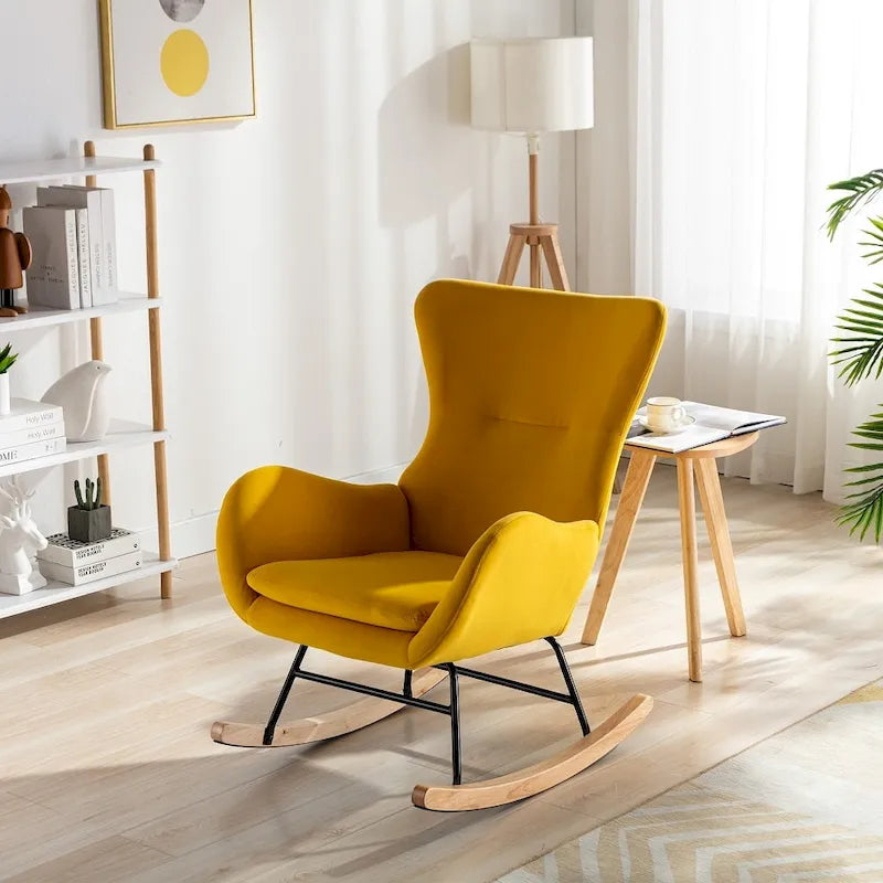 Fauteuil à bascule avec assise rembourrée en velours