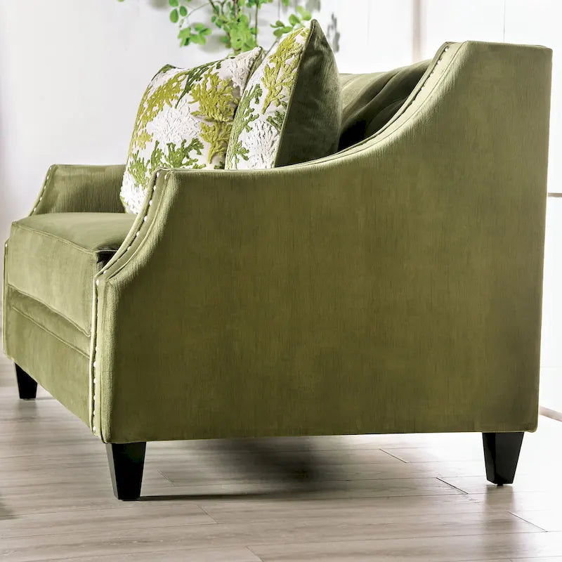 Ensemble de salon 2 pièces Olie Transitional en microfibre verte à accoudoirs inclinés