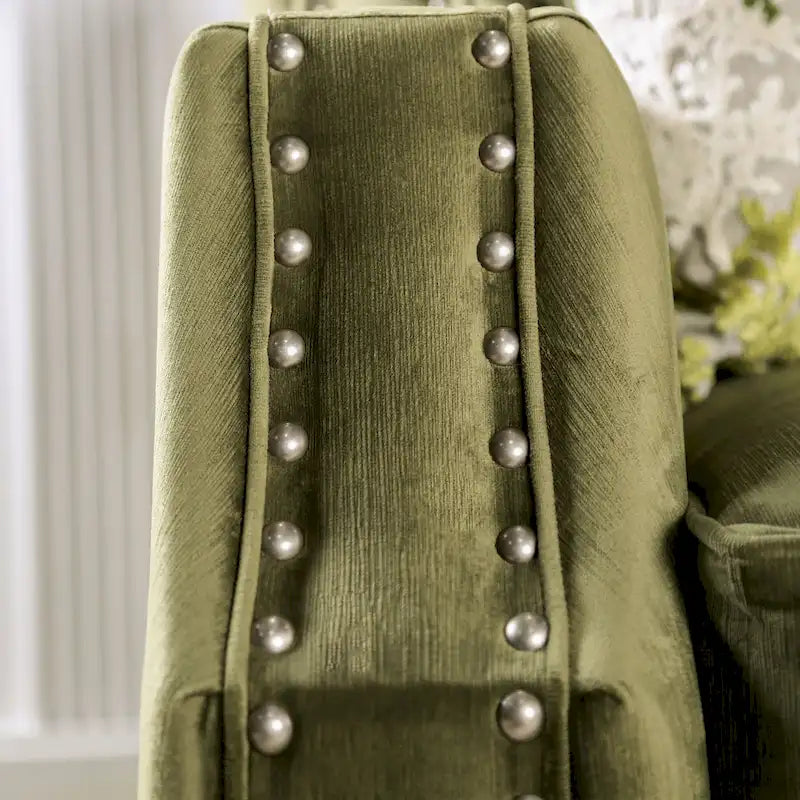 Ensemble de salon 2 pièces Olie Transitional en microfibre verte à accoudoirs inclinés