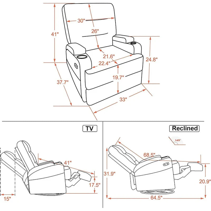 Fauteuil inclinable électrique pivotant et coulissant avec fonctions chauffante et massante, Tissu 7752
