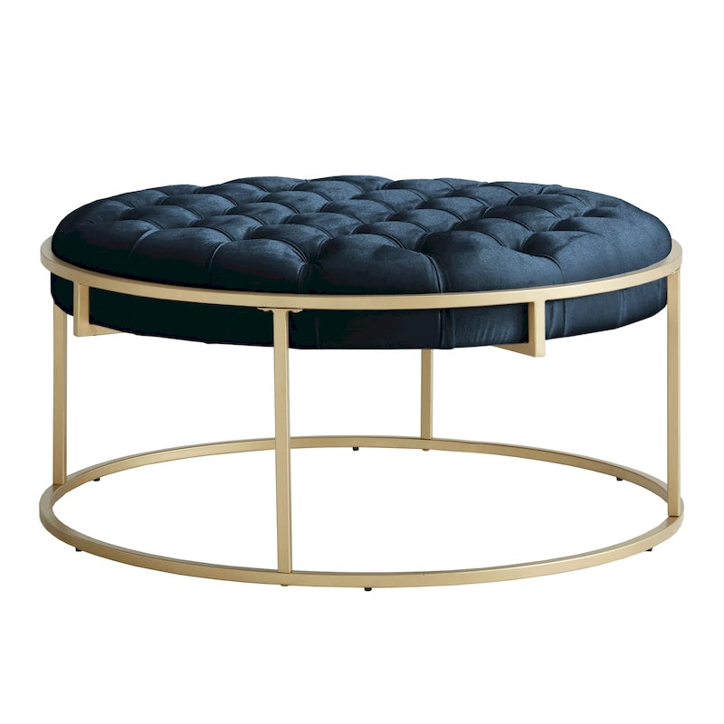 Pouf rond touffeté en velours finition doré Perdita