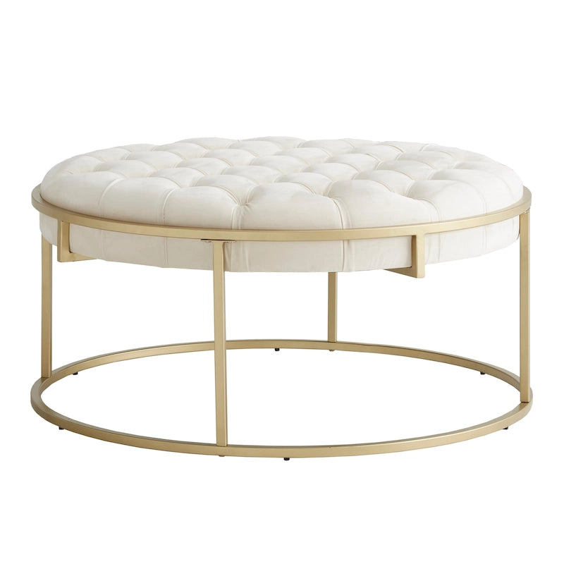 Pouf rond touffeté en velours finition doré Perdita