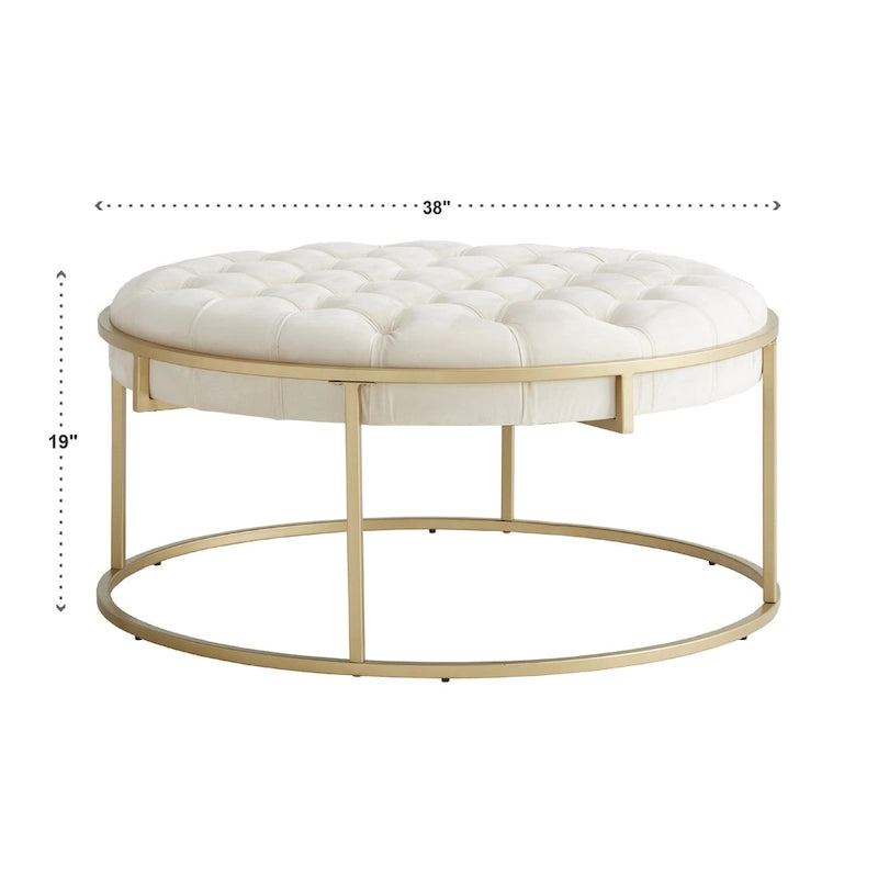 Pouf rond touffeté en velours finition doré Perdita