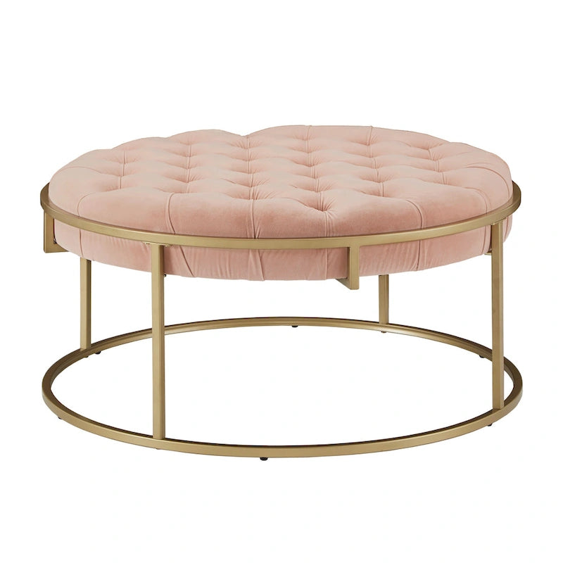 Pouf rond touffeté en velours finition doré Perdita