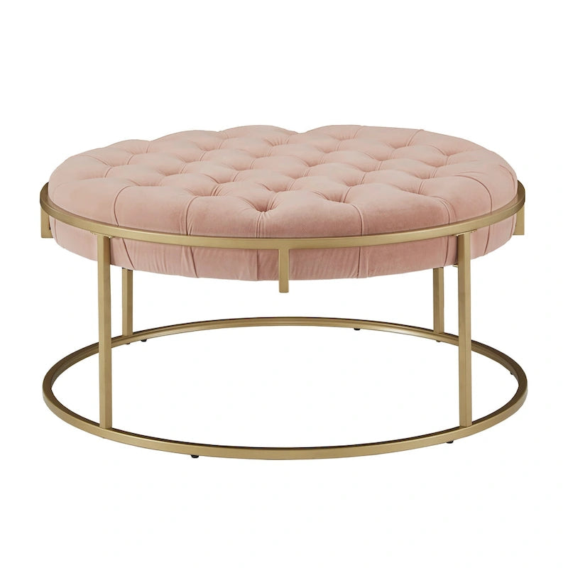 Pouf rond touffeté en velours finition doré Perdita