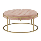 Pouf rond touffeté en velours finition doré Perdita