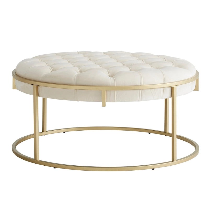 Pouf rond touffeté en velours finition doré Perdita