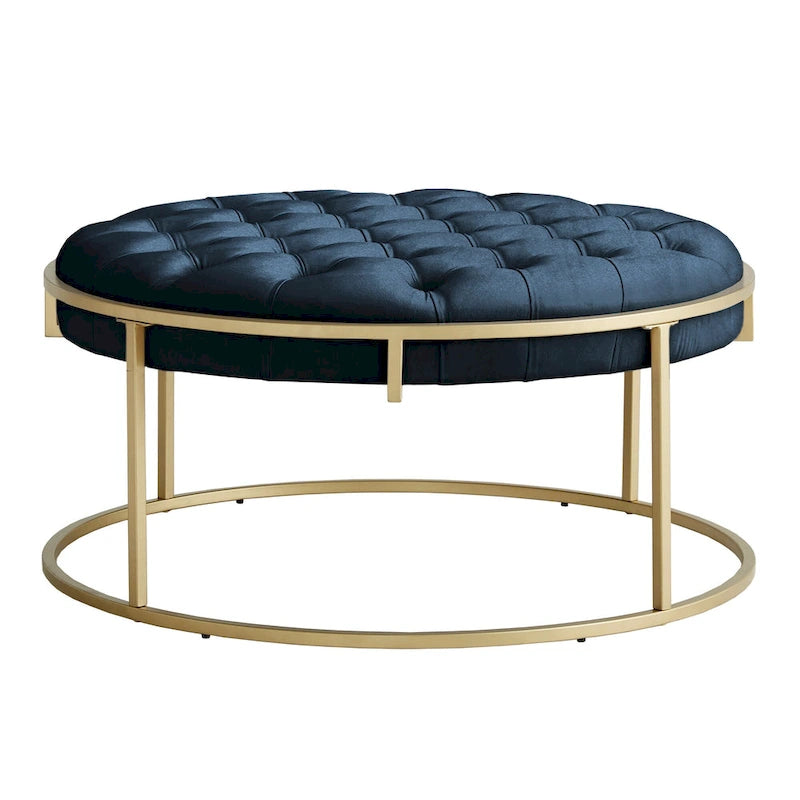 Pouf rond touffeté en velours finition doré Perdita
