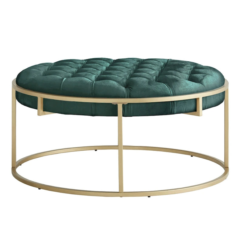 Pouf rond touffeté en velours finition doré Perdita
