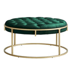 Pouf rond touffeté en velours finition doré Perdita