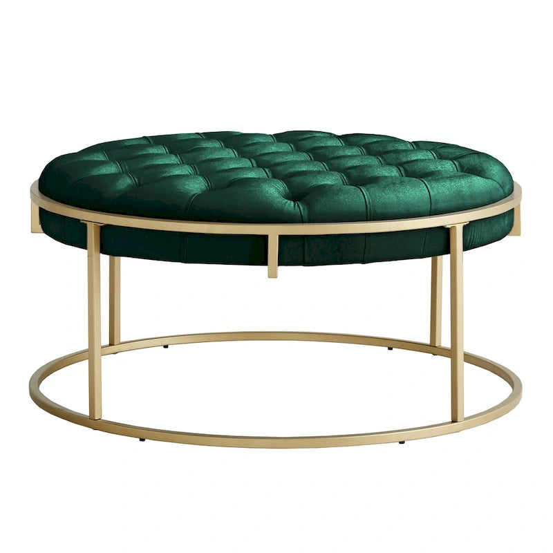 Pouf rond touffeté en velours finition doré Perdita