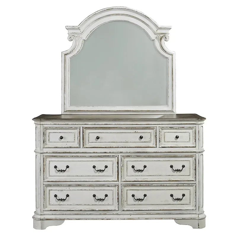 Lit à panneau, commode avec miroir et table de nuit