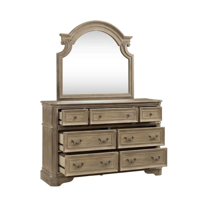 Lit à panneau, commode avec miroir et table de nuit