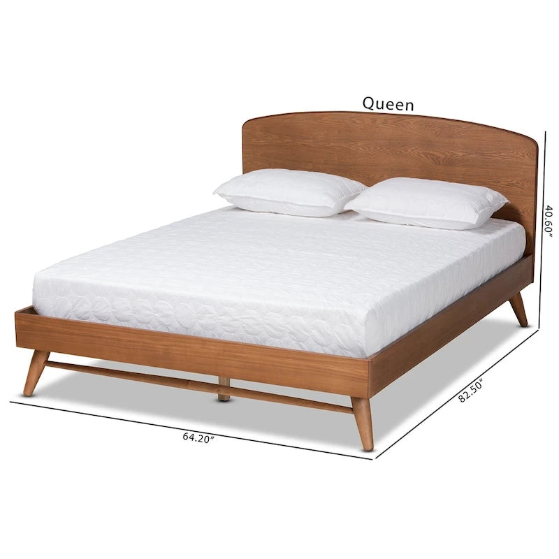 Lit plateforme transitionnel de style Mid-Century Modern en noyer