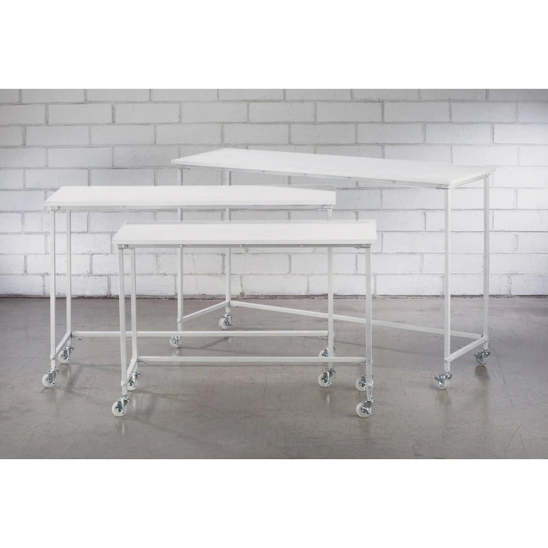 Tables gigognes blanches à roulettes, 3 pièces