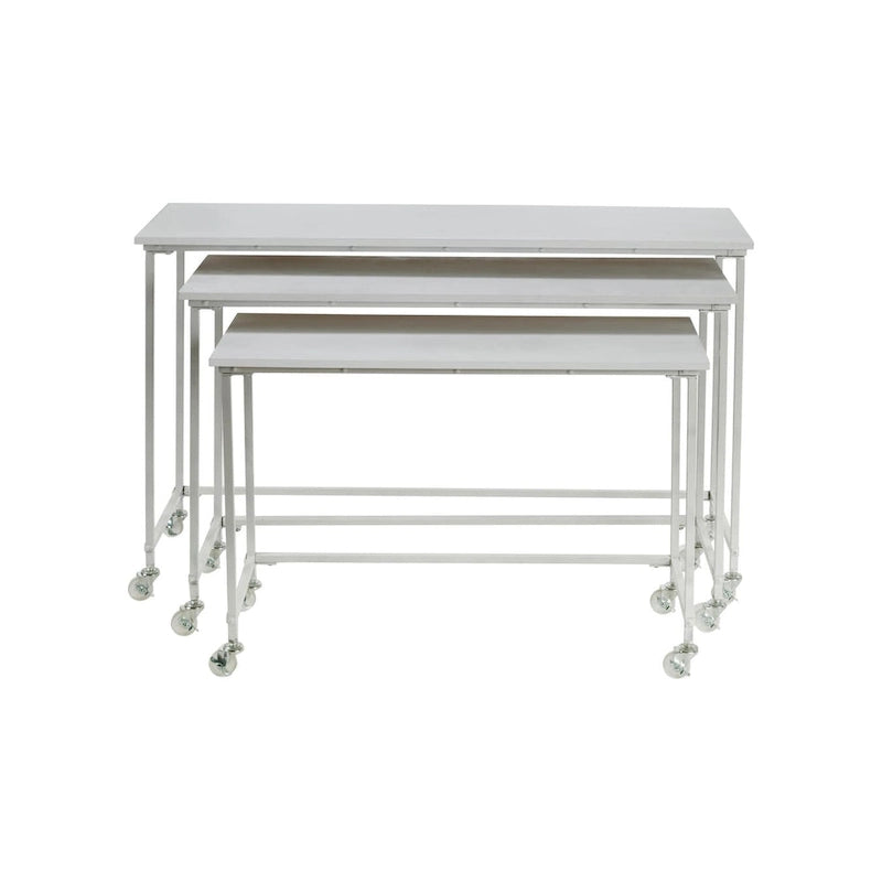 Tables gigognes blanches à roulettes, 3 pièces