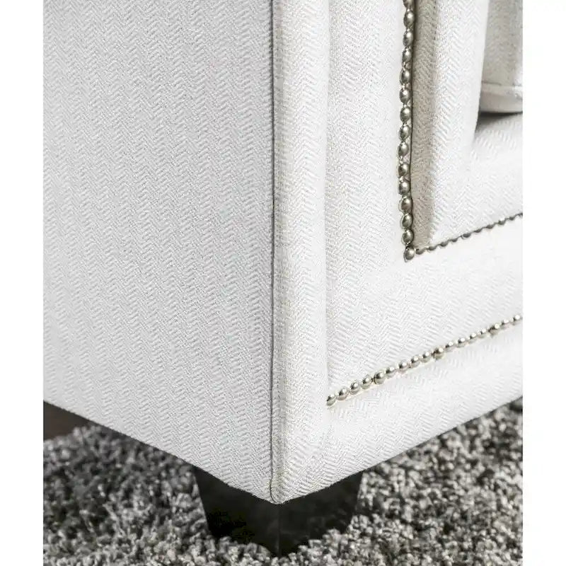 Canapé Tigg contemporain en chenille blanche, rembourré, avec clous décoratifs