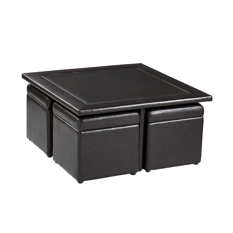 Crestfield Table Basse Marron Foncé / Pouf de Rangement