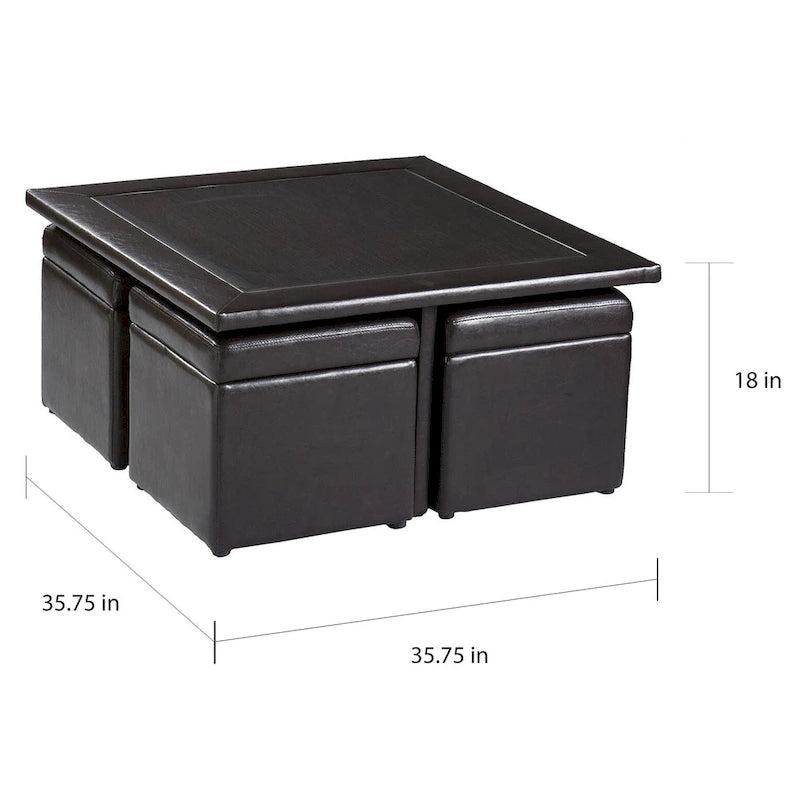 Crestfield Table Basse Marron Foncé / Pouf de Rangement