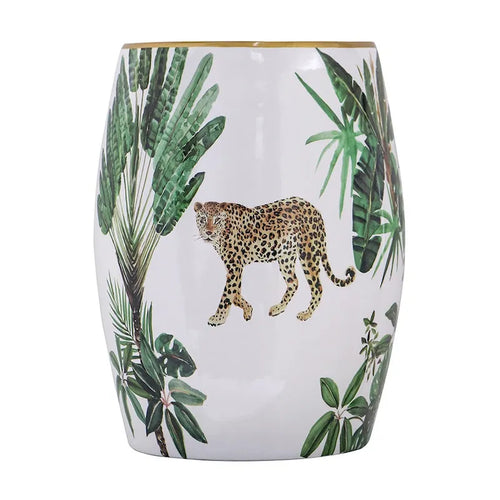 Table d'appoint en céramique de 45,7 cm, forme tambour, imprimé tropical, blanc, vert