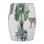 Table d'appoint en céramique de 45,7 cm, forme tambour, imprimé tropical, blanc, vert
