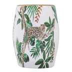 Table d'appoint en céramique de 45,7 cm, forme tambour, imprimé tropical, blanc, vert