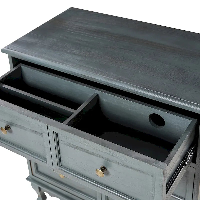 Table de chevet rustique à 3 tiroirs, effet vieilli, avec pieds en bois massif et pieds réglables