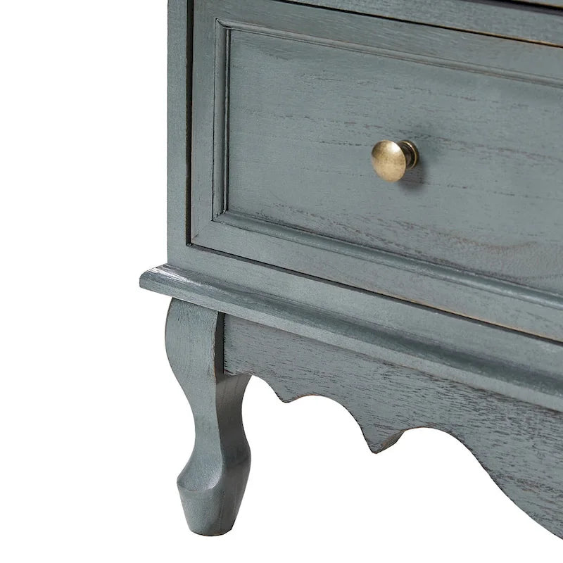 Table de chevet rustique à 3 tiroirs, effet vieilli, avec pieds en bois massif et pieds réglables