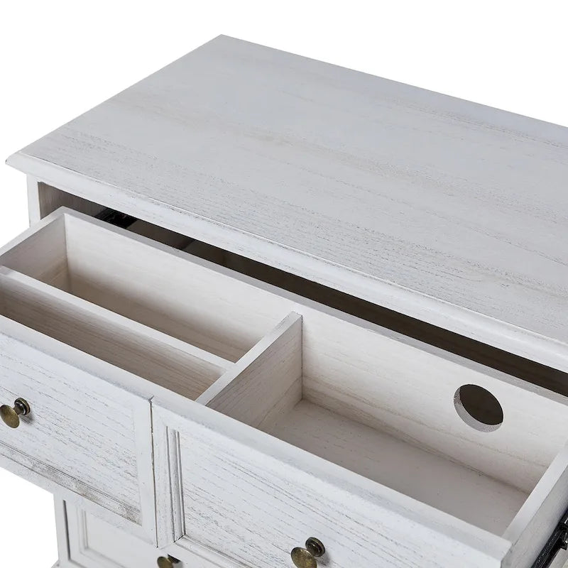Table de chevet rustique à 3 tiroirs, effet vieilli, avec pieds en bois massif et pieds réglables