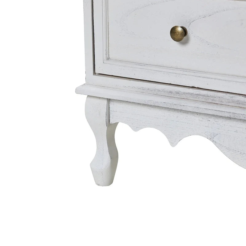 Table de chevet rustique à 3 tiroirs, effet vieilli, avec pieds en bois massif et pieds réglables