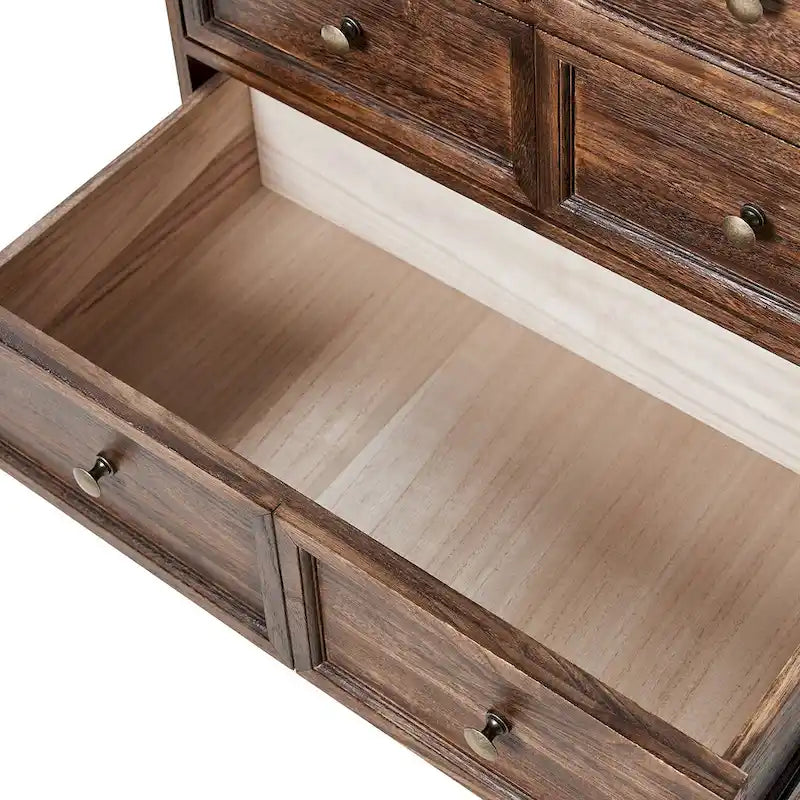 Table de chevet rustique à 3 tiroirs, effet vieilli, avec pieds en bois massif et pieds réglables