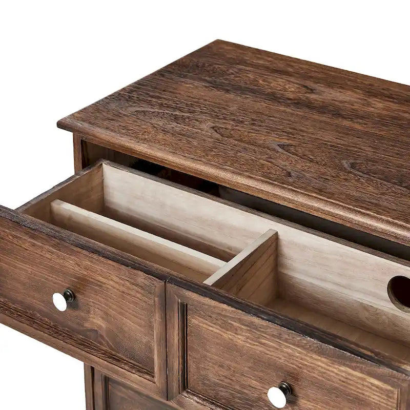 Table de chevet rustique à 3 tiroirs, effet vieilli, avec pieds en bois massif et pieds réglables