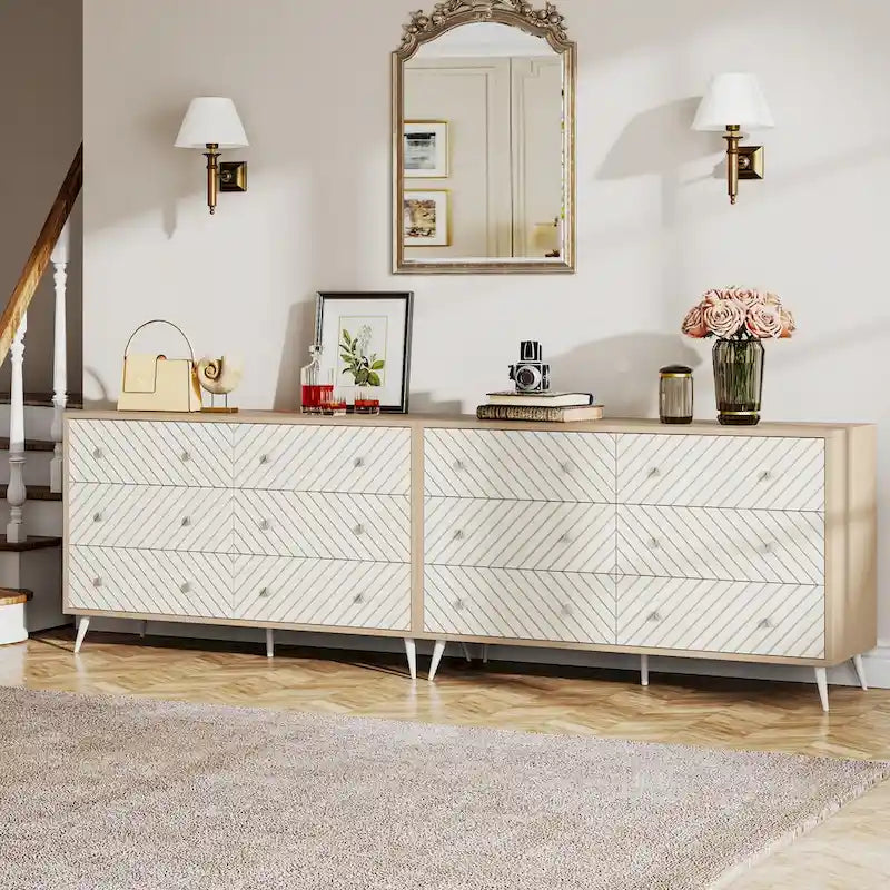 Commode à 6 tiroirs avec pieds en métal pour chambre à coucher, salon, entrée
