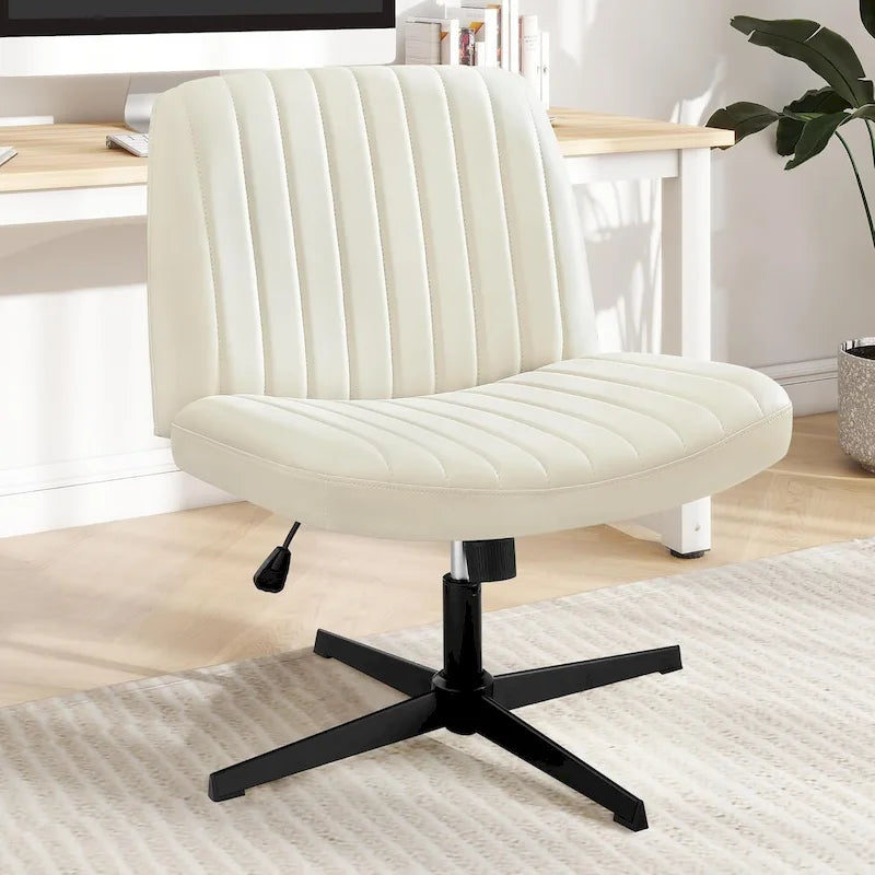 Chaise de bureau à domicile, siège ergonomique croisé, bureau large et confortable, avec roulettes, sans accoudoirs, pour ordinateur, pivotante, chaise de vanité pour la maison