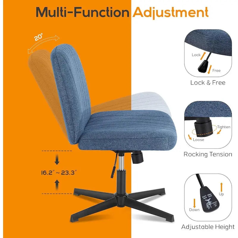 Chaise de bureau à domicile, siège ergonomique croisé, bureau large et confortable, avec roulettes, sans accoudoirs, pour ordinateur, pivotante, chaise de vanité pour la maison