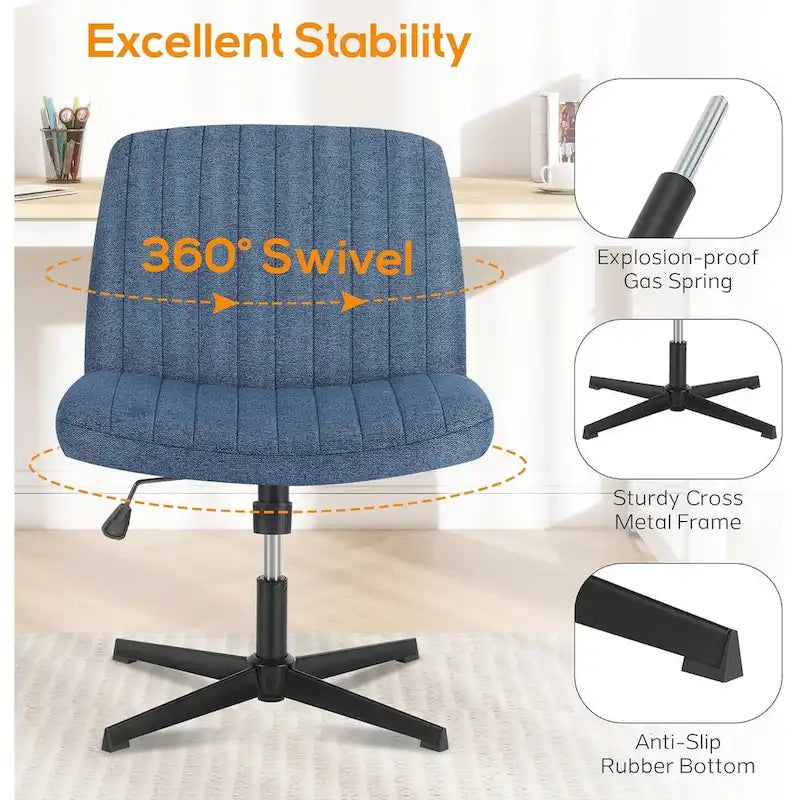 Chaise de bureau à domicile, siège ergonomique croisé, bureau large et confortable, avec roulettes, sans accoudoirs, pour ordinateur, pivotante, chaise de vanité pour la maison
