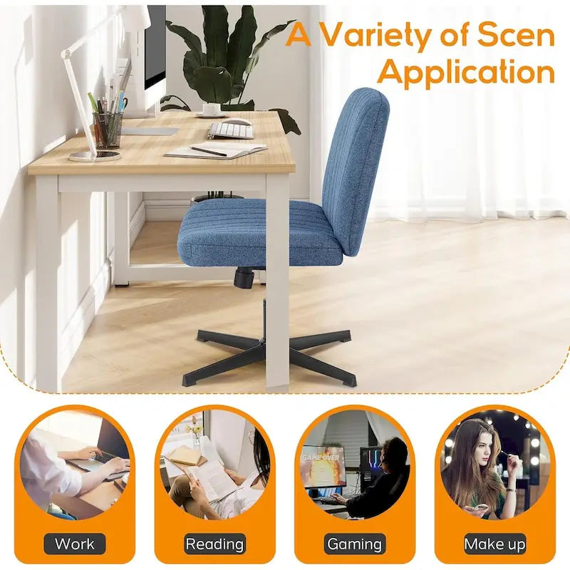 Chaise de bureau à domicile, siège ergonomique croisé, bureau large et confortable, avec roulettes, sans accoudoirs, pour ordinateur, pivotante, chaise de vanité pour la maison