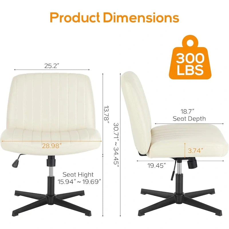 Chaise de bureau à domicile, siège ergonomique croisé, bureau large et confortable, avec roulettes, sans accoudoirs, pour ordinateur, pivotante, chaise de vanité pour la maison
