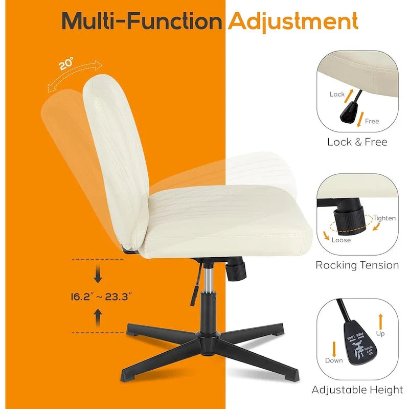 Chaise de bureau à domicile, siège ergonomique croisé, bureau large et confortable, avec roulettes, sans accoudoirs, pour ordinateur, pivotante, chaise de vanité pour la maison