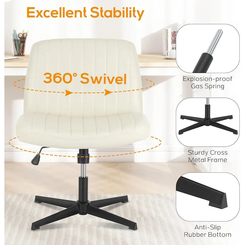 Chaise de bureau à domicile, siège ergonomique croisé, bureau large et confortable, avec roulettes, sans accoudoirs, pour ordinateur, pivotante, chaise de vanité pour la maison