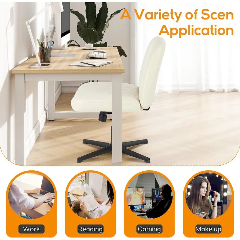 Chaise de bureau à domicile, siège ergonomique croisé, bureau large et confortable, avec roulettes, sans accoudoirs, pour ordinateur, pivotante, chaise de vanité pour la maison