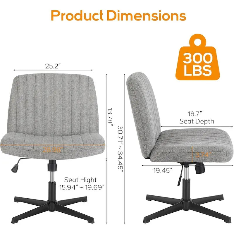 Chaise de bureau à domicile, siège ergonomique croisé, bureau large et confortable, avec roulettes, sans accoudoirs, pour ordinateur, pivotante, chaise de vanité pour la maison