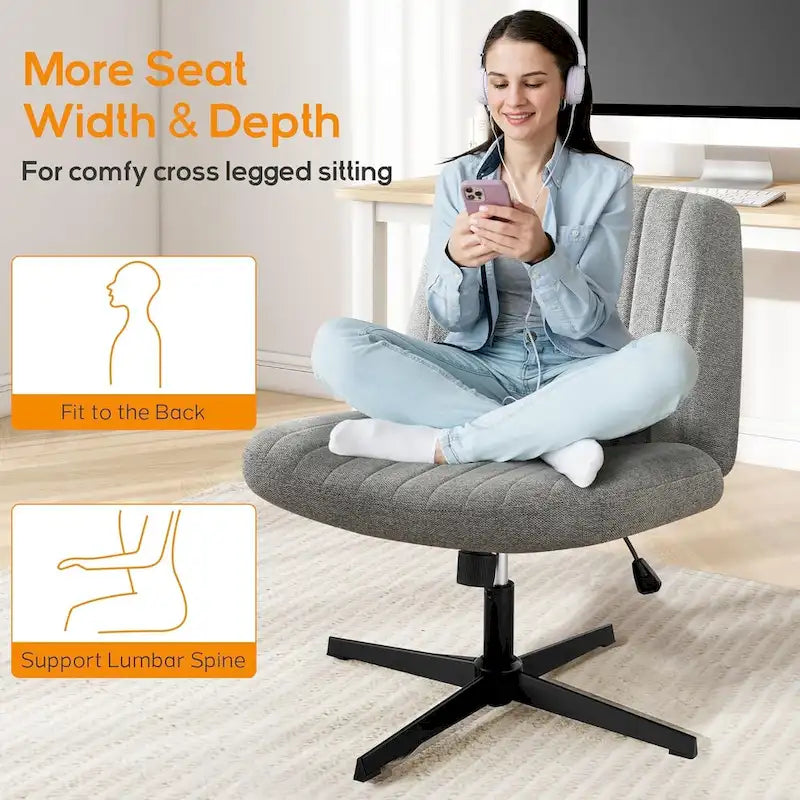 Chaise de bureau à domicile, siège ergonomique croisé, bureau large et confortable, avec roulettes, sans accoudoirs, pour ordinateur, pivotante, chaise de vanité pour la maison