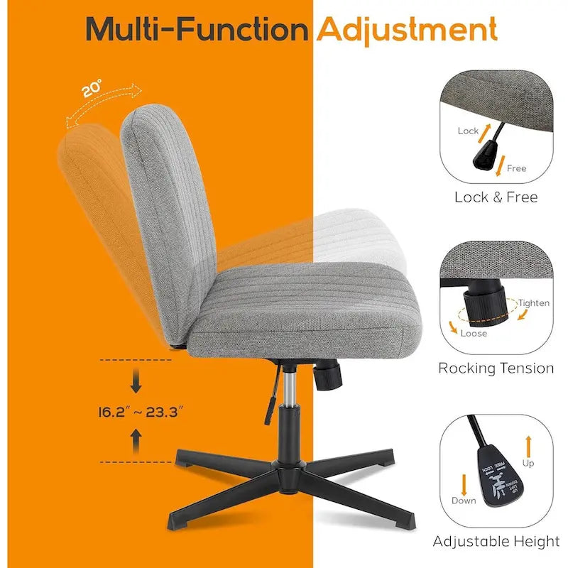 Chaise de bureau à domicile, siège ergonomique croisé, bureau large et confortable, avec roulettes, sans accoudoirs, pour ordinateur, pivotante, chaise de vanité pour la maison