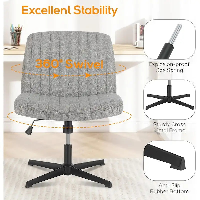 Chaise de bureau à domicile, siège ergonomique croisé, bureau large et confortable, avec roulettes, sans accoudoirs, pour ordinateur, pivotante, chaise de vanité pour la maison