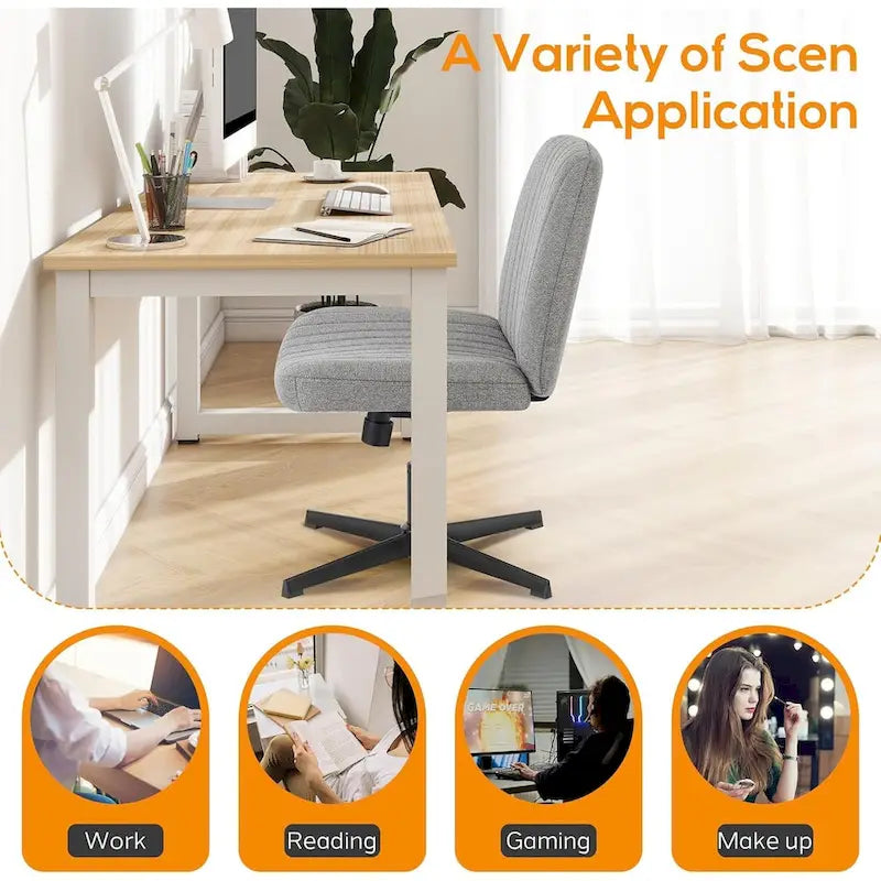 Chaise de bureau à domicile, siège ergonomique croisé, bureau large et confortable, avec roulettes, sans accoudoirs, pour ordinateur, pivotante, chaise de vanité pour la maison
