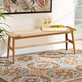 Banc d'intérieur de style bohème en chêne massif avec assise en corde tressée et assemblage tenon-mortaise pour entrée, chambre ou salle à manger